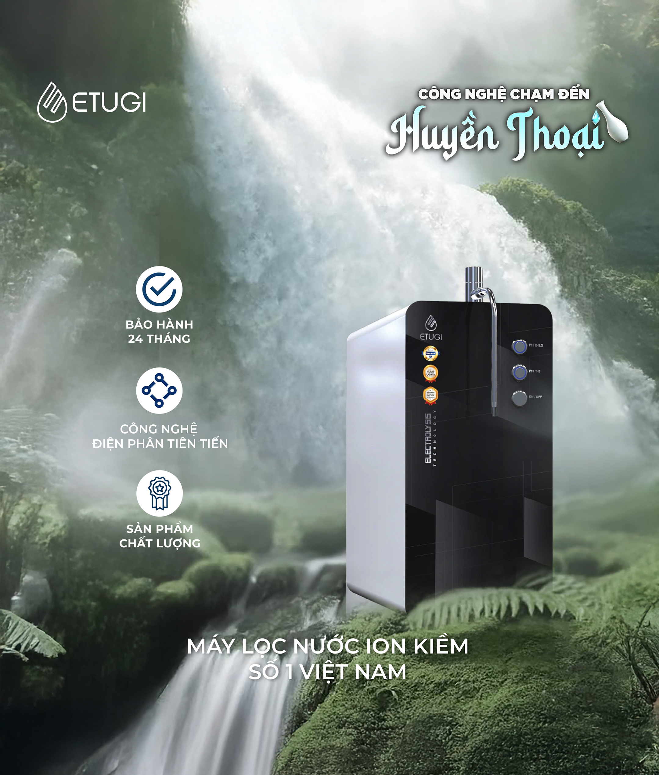 Máy Lọc Nước Ion Kiềm Để Bàn ETUGI ETG-01D-N Nút Nhấn Cơ Học (HM) - Ảnh 2